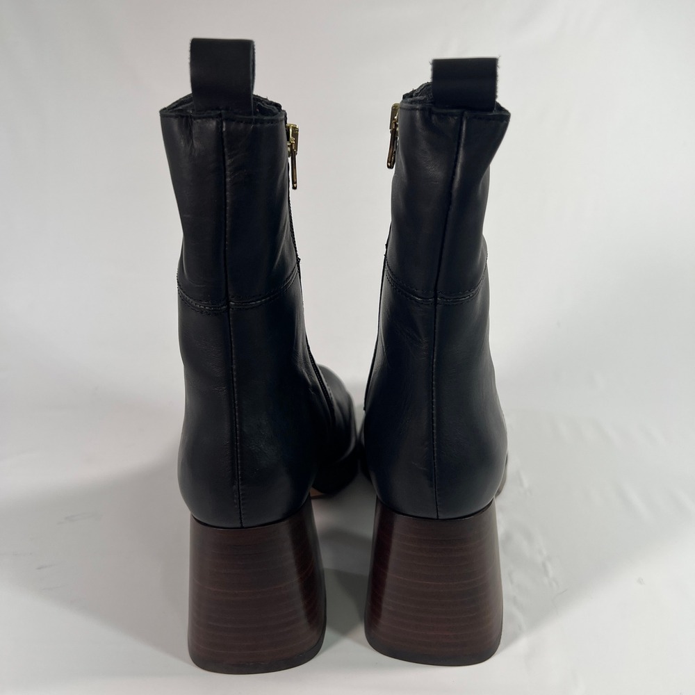 ASOS DESIGN Rhodes Premium Leather Platform Boots Black Square Toe Chunky Heel 6 - Picture 9 of 11